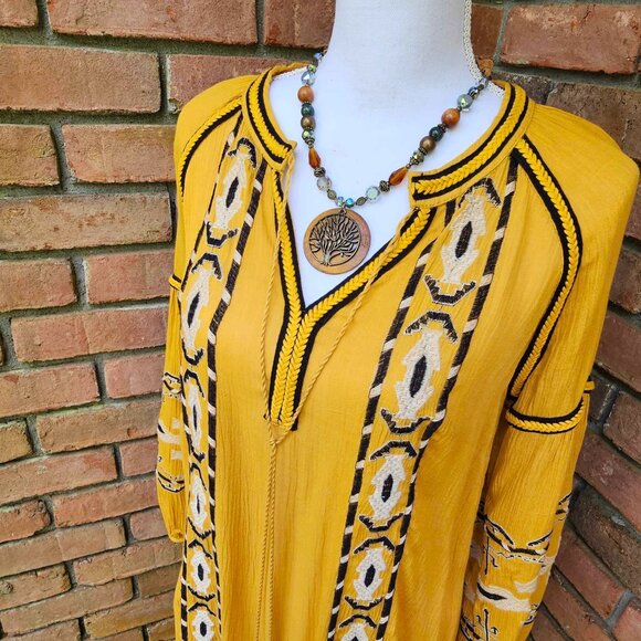 COPY - Dress. Mustard Yellow. Black & White Embroidery. Blu Pepper Brand. - Picture 4 of 13